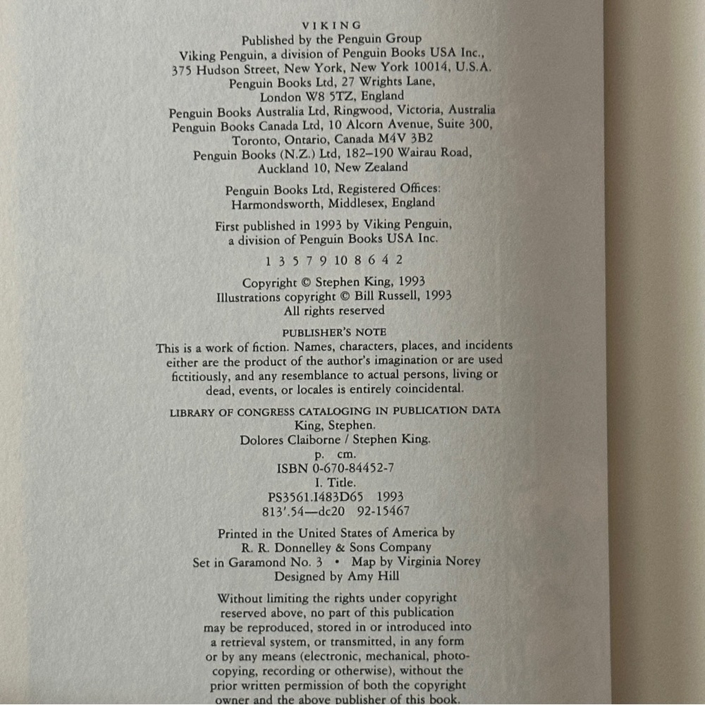 Dolores Claiborne by Stephen King (1st Edition ) | Fiction, Thriller | Hardcover - Picture 11 of 12